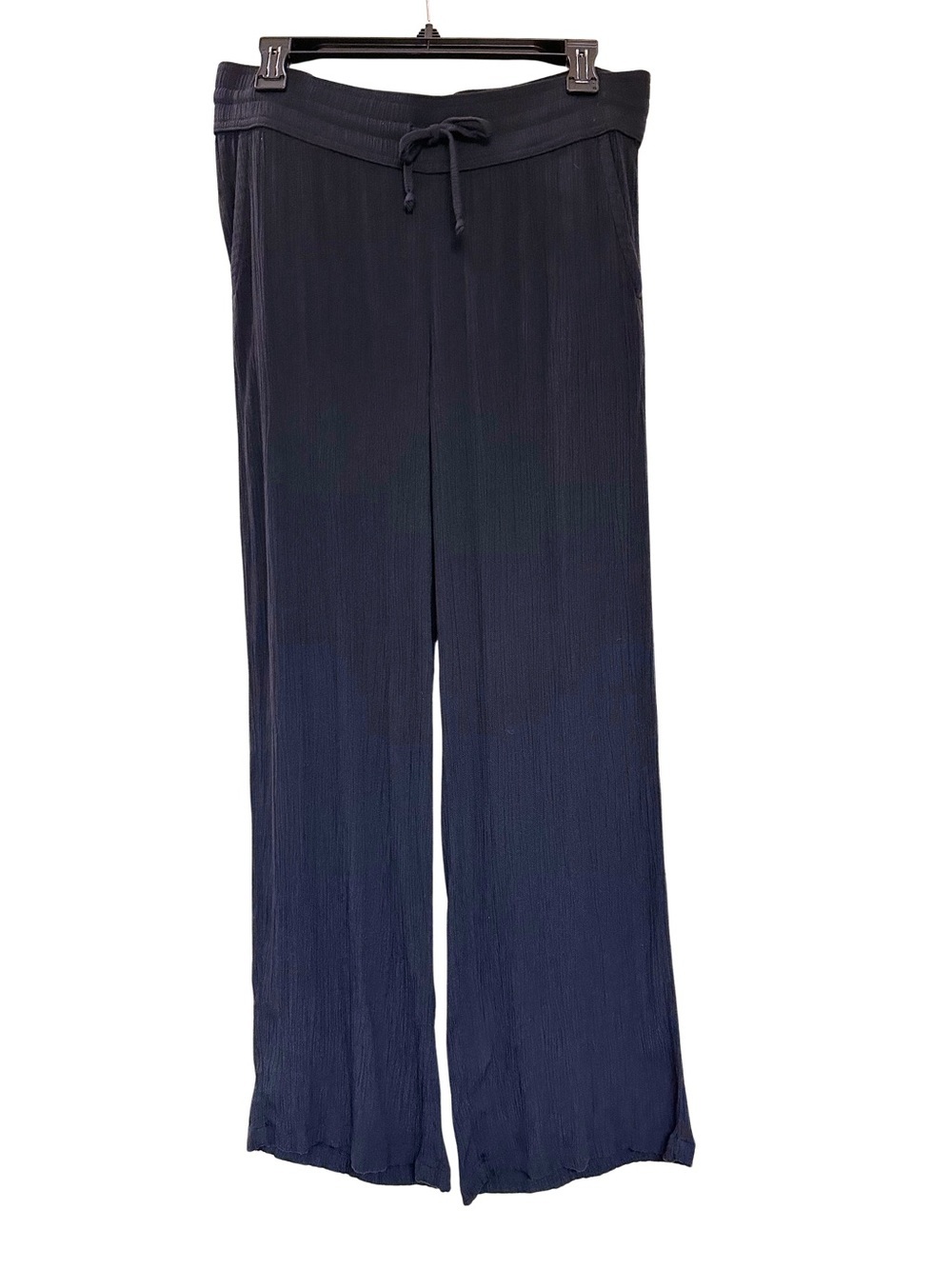 prAna Black Wide Leg Crinkle Crepe Pull-On Pants Sz M Drawstring Coastal Boho